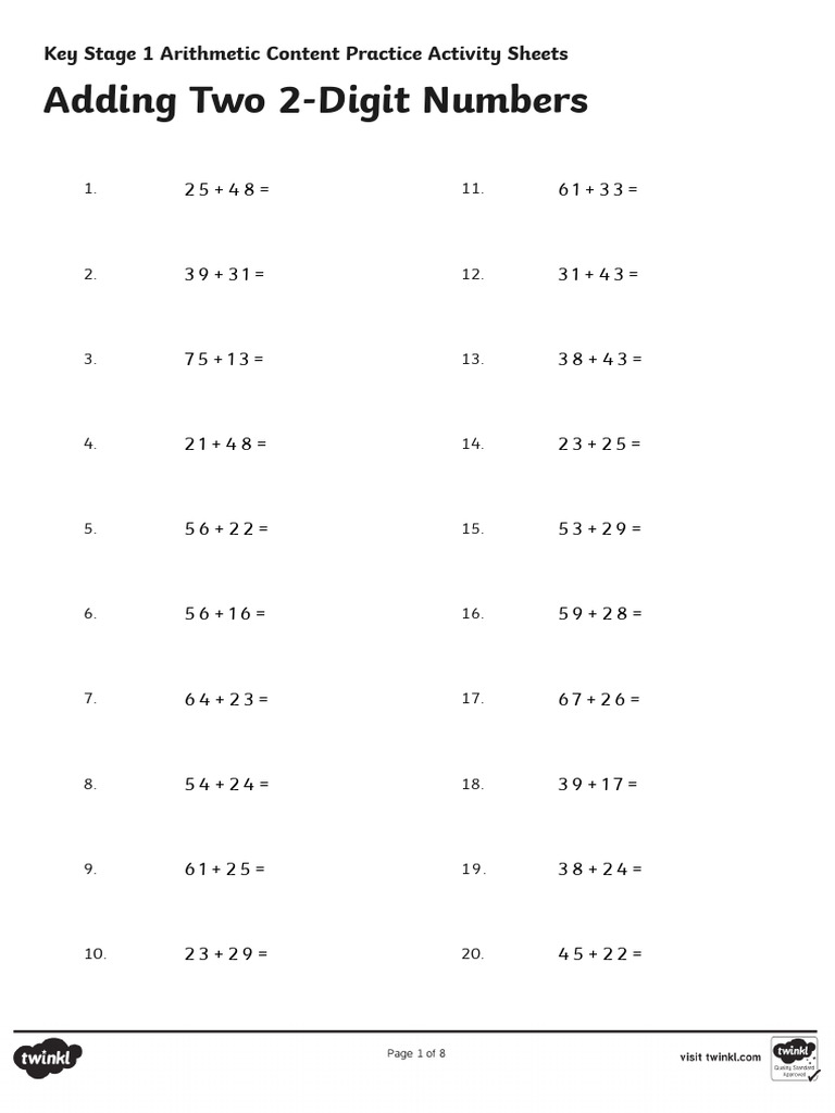T N 4770 KS1 Arithmetic Content Practice Activity Sheets Adding Two 2 ...