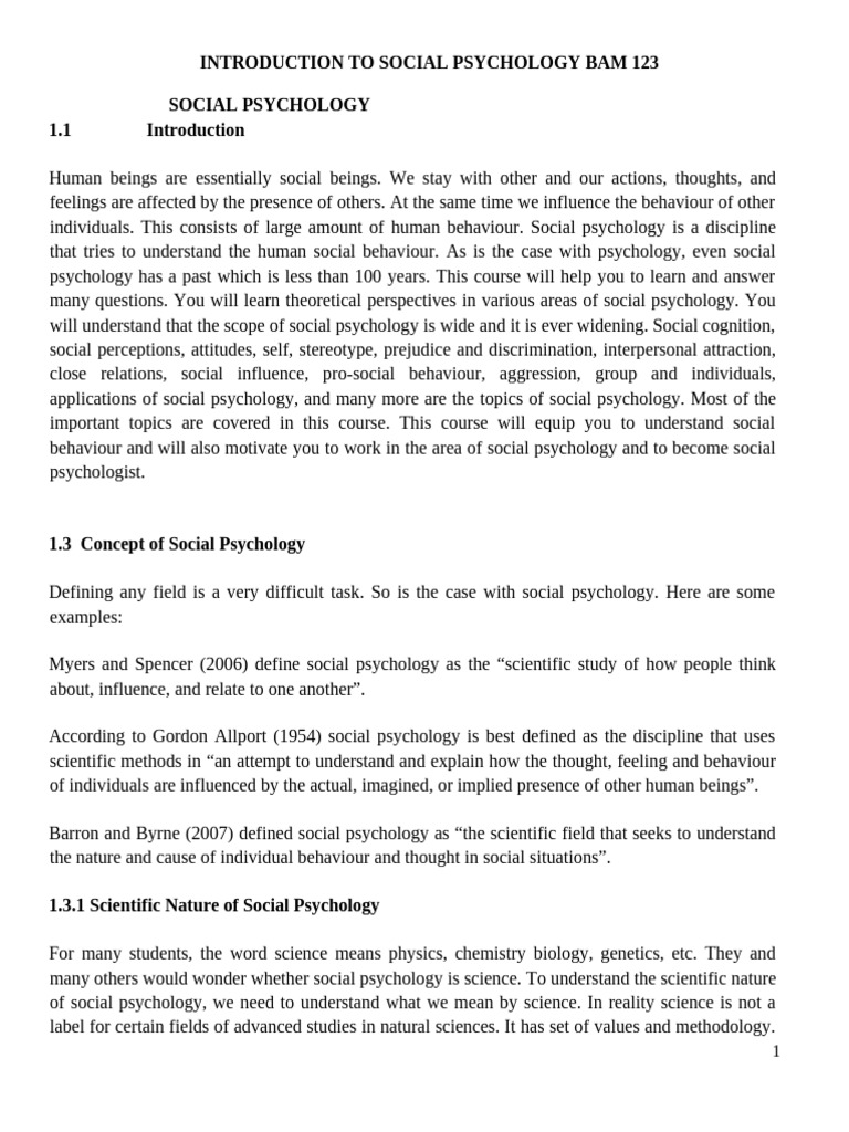 Introduction To Social Psychology Bam 123 | PDF