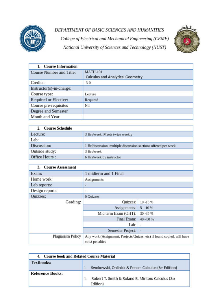 MATH 101 Calculus and Analytical Geomtry | PDF