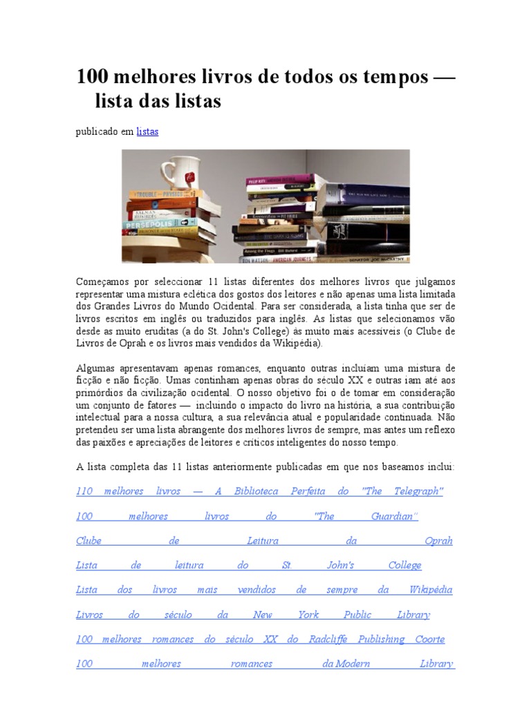 100 Melhores Livros de Todos os Tempos | PDF | Wikipedia | Língua inglesa
