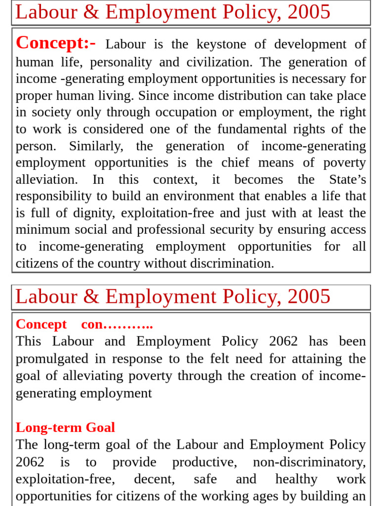 Labour Employment Policy 2005 | PDF
