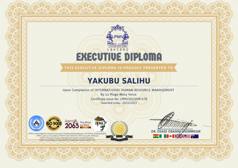 Human Resource Management Certificate For Yakubu Salihu PDF Human Resource Management Certificate For Yakubu Salihu PDF