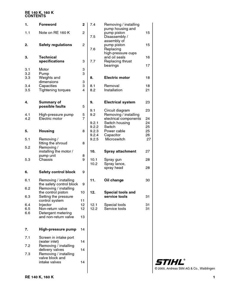 STIHL RE 140 K & 160 K Repair Manual | PDF | Pump | Valve