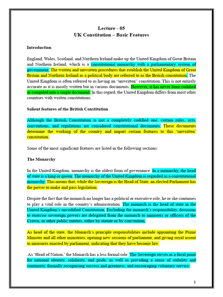 UK Constitution: Key Features Explained | PDF | Constitution ...