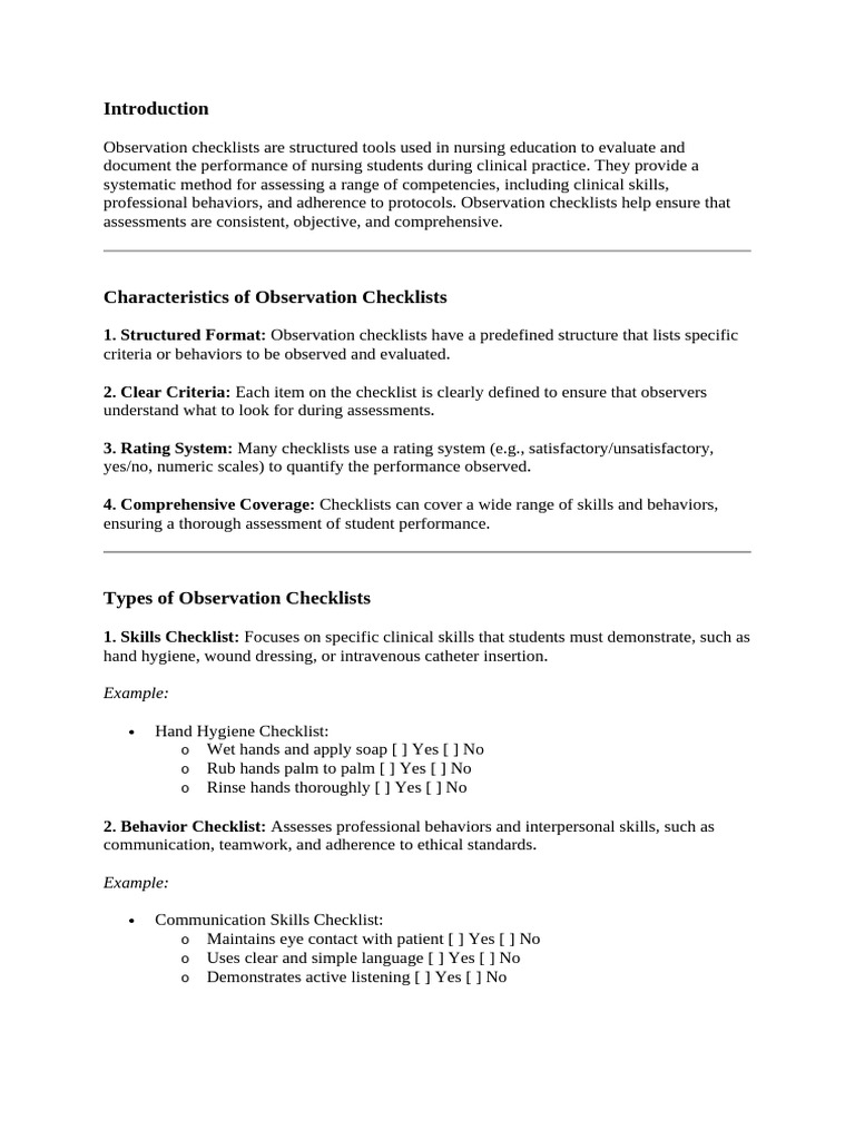 15 Obseravtion Checklist | PDF