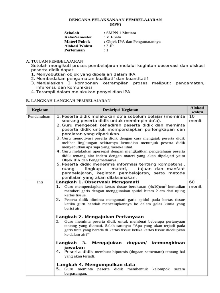 RPP Objek Ipa 1 | PDF