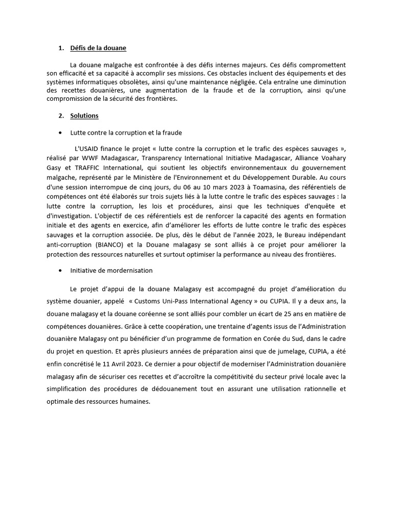 Défis de La Douane | PDF