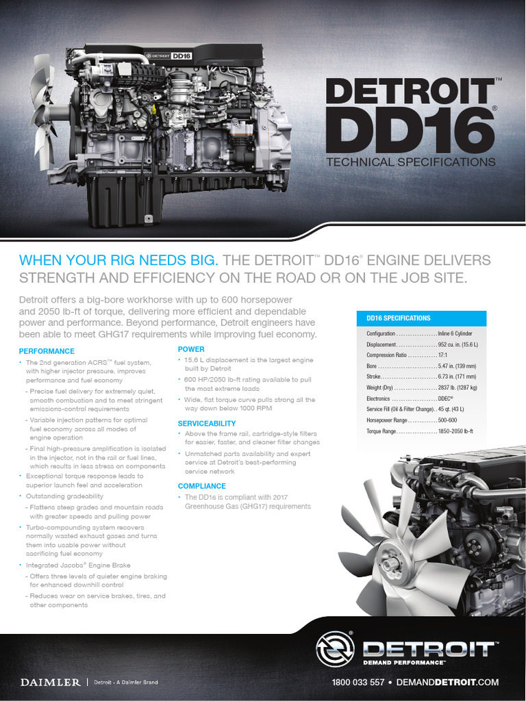 Detroit DD16 Engine Specifications | PDF | Horsepower | Engines
