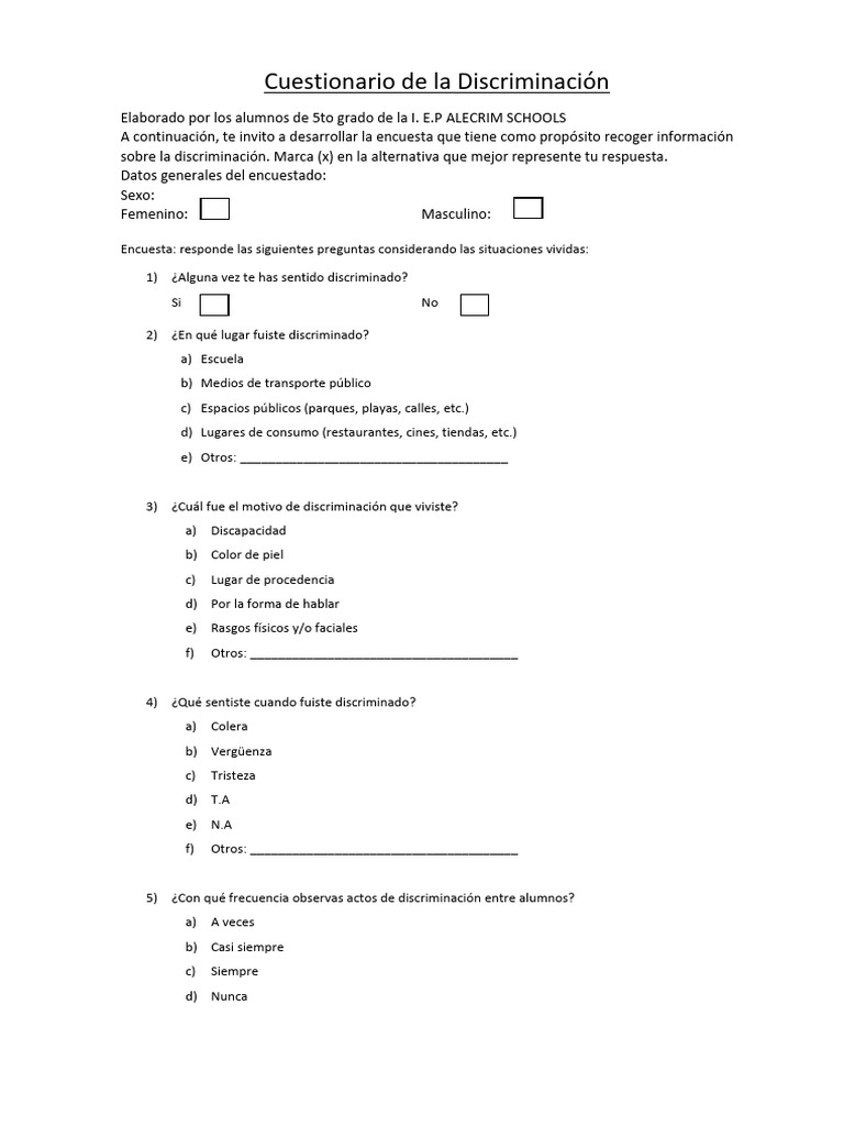 Cuestionario de La Discriminación | PDF