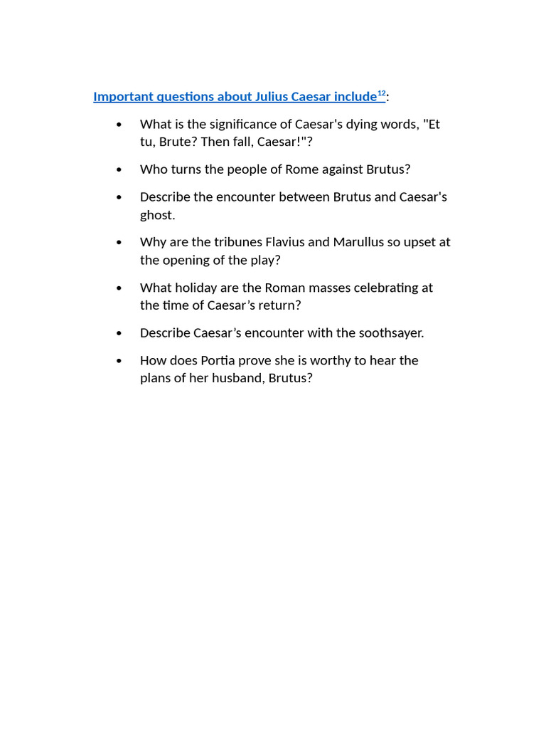 Important Questions About Julius Caesar Include12 | PDF