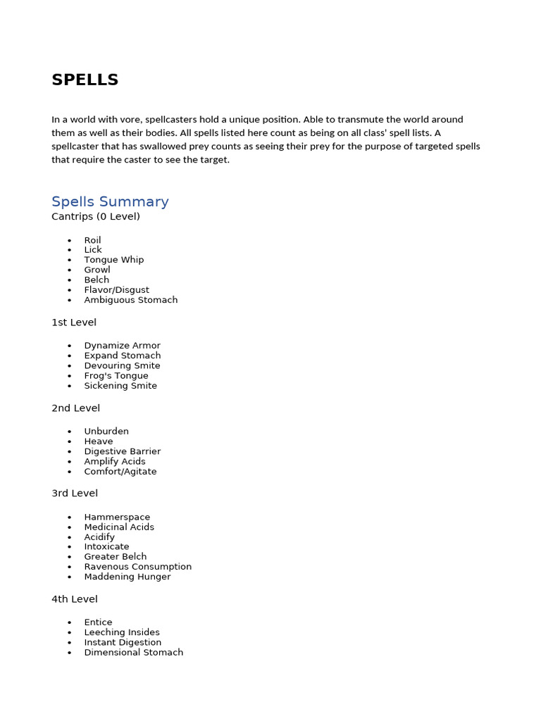 Juri's Grimoire of Famished Spells and Feats (Vore Spell and Feats) | PDF
