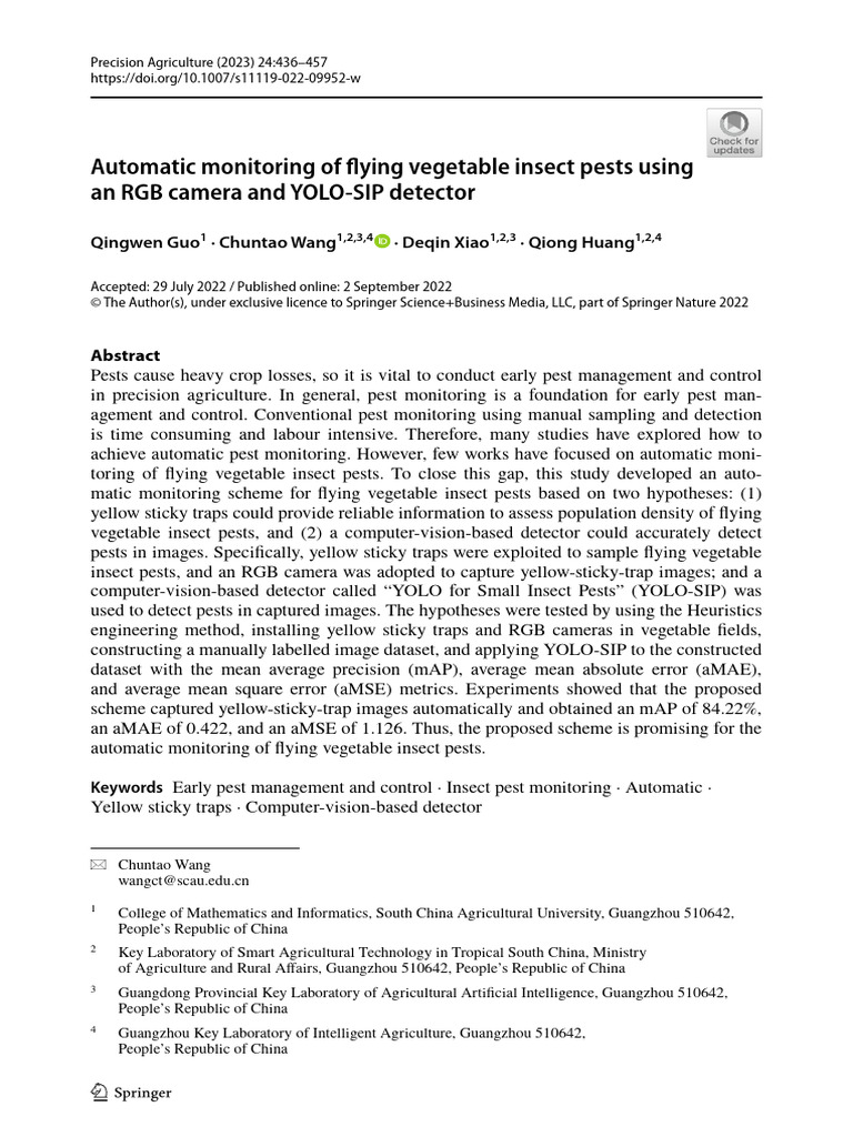 Automatic Monitoring of Flying Vegetable Insect Pests Using | PDF ...