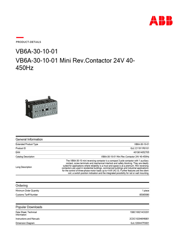 ABB B6 30 10 P 01 Kleinschütz 24V 40 450Hz