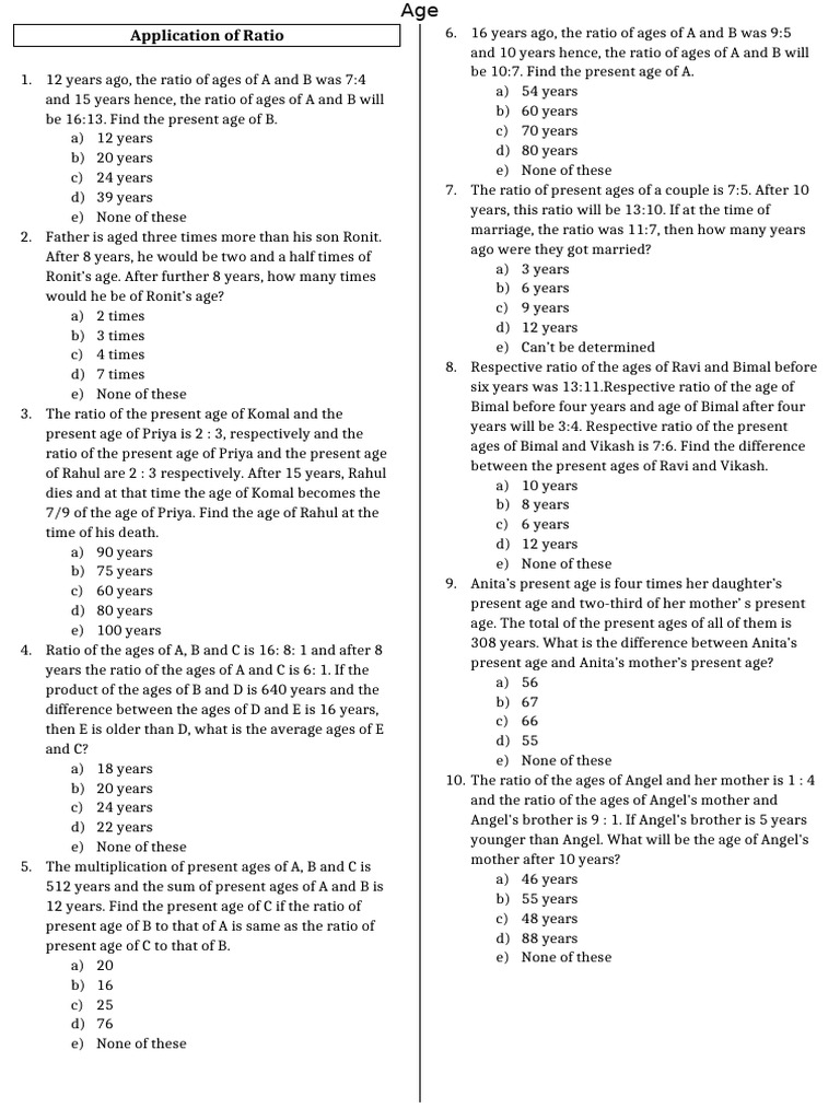 Age Problems by Kaif Youhana | PDF | Arithmetic | Mathematics