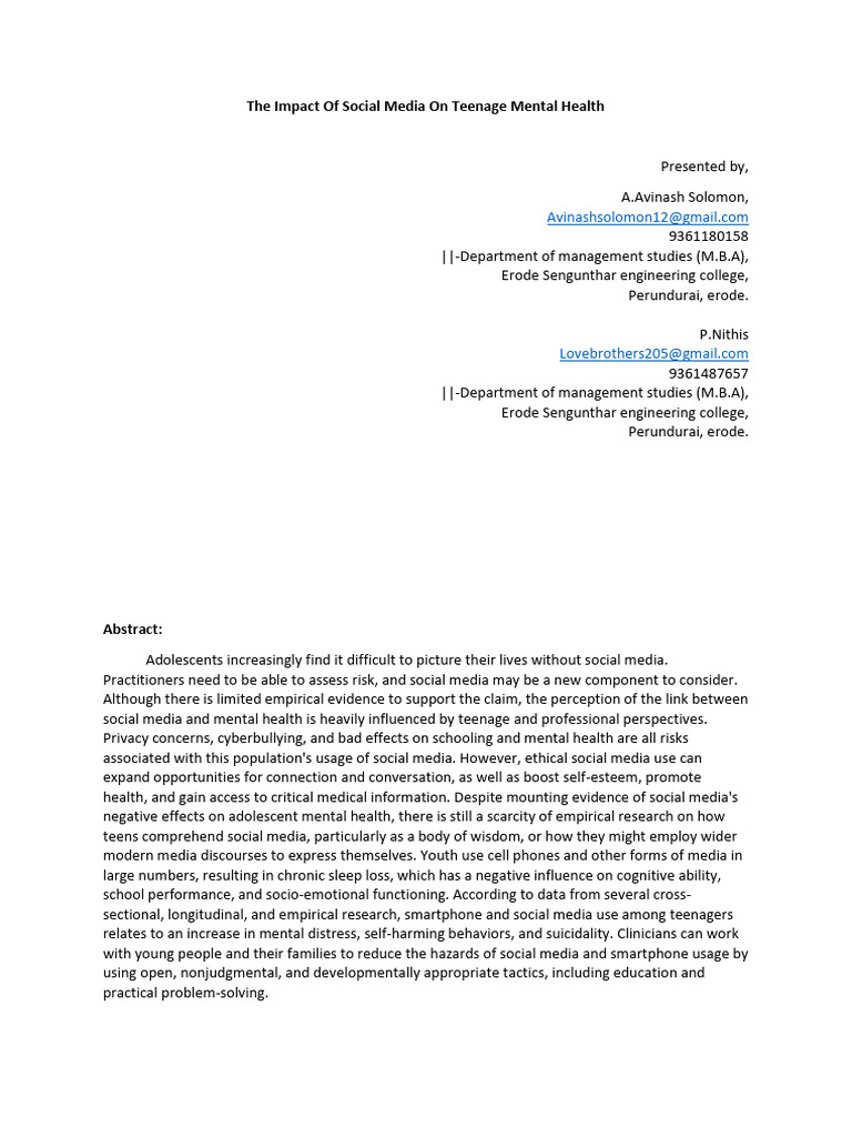 Social Media's Impact on Teen Health | PDF | Adolescence | Self-Improvement
