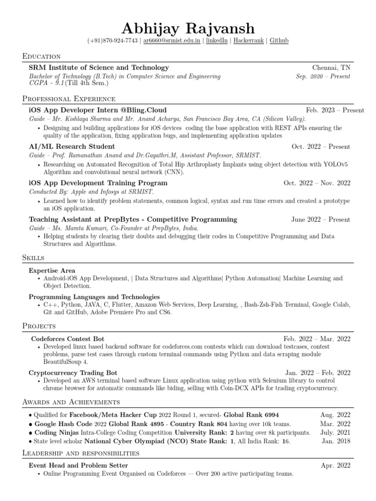 Abhijay Rajvansh CV | PDF | Computer Programming | Computers