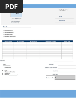 Hotel Receipt Template Style 1 Word