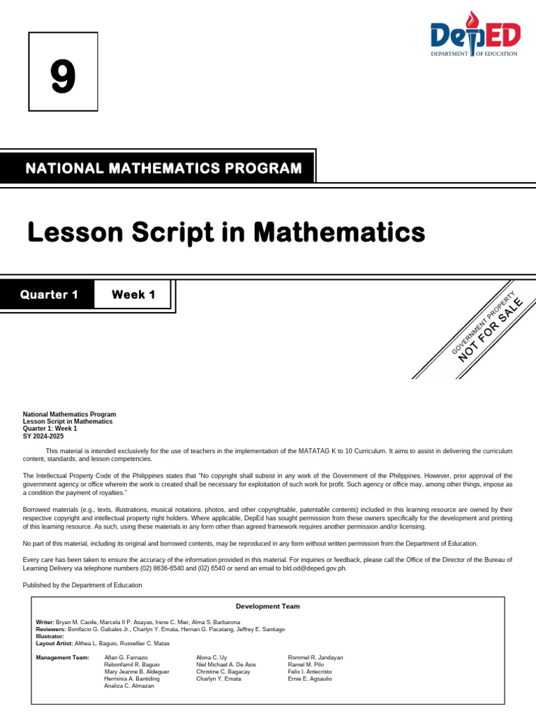 Lesson Script in Mathematics | PDF