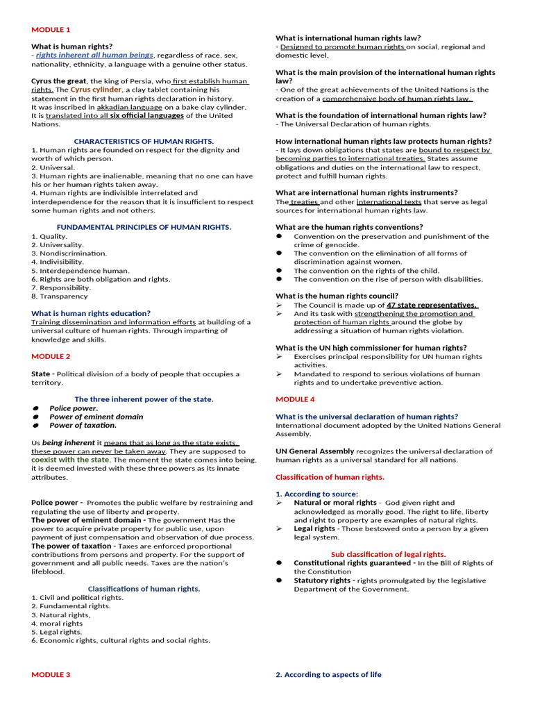 Human Rights Notes | PDF | International Humanitarian Law | Human Rights
