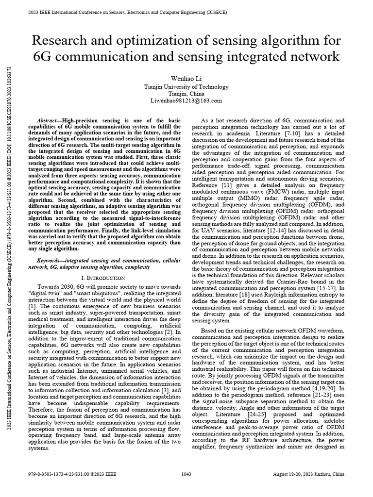 Research and Optimization of Sensing Algorithm For 6G Communication and ...