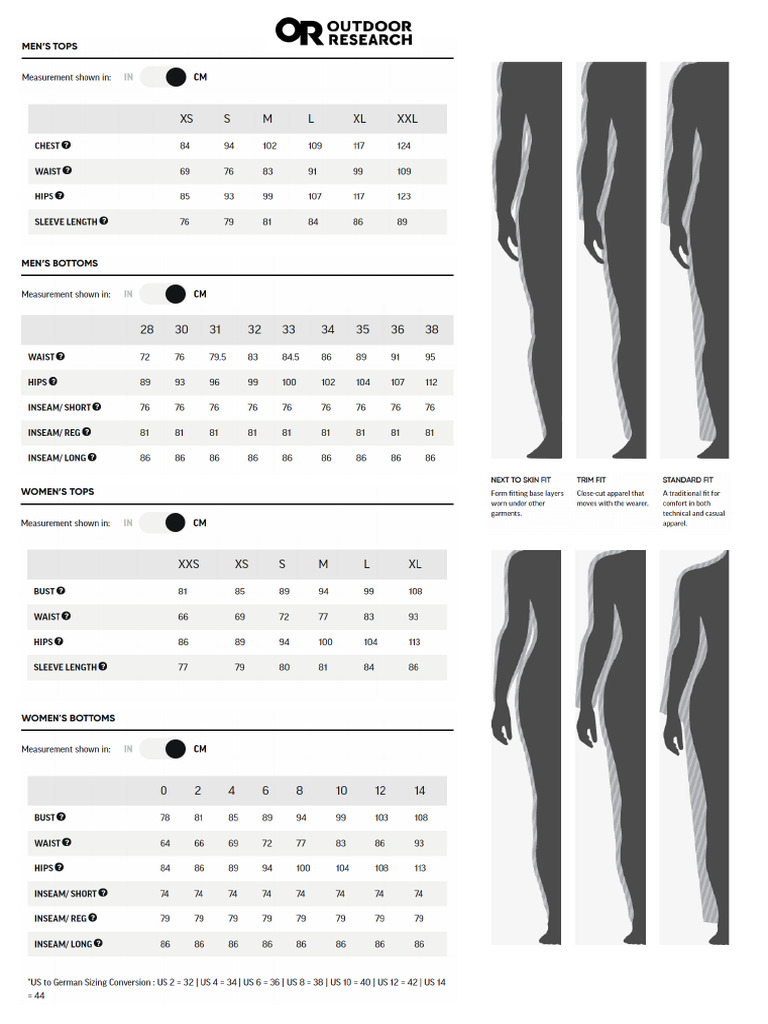 Outdoor Research Size Chart | PDF