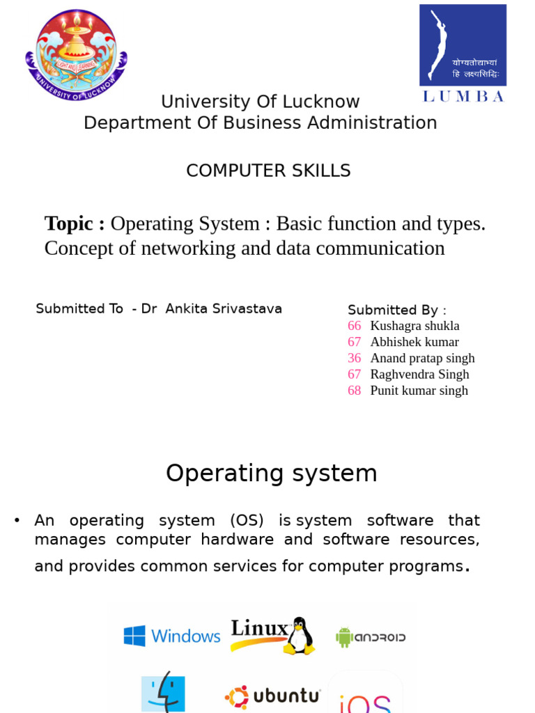Topic:: Operating System: Basic Function and Types. Concept of ...