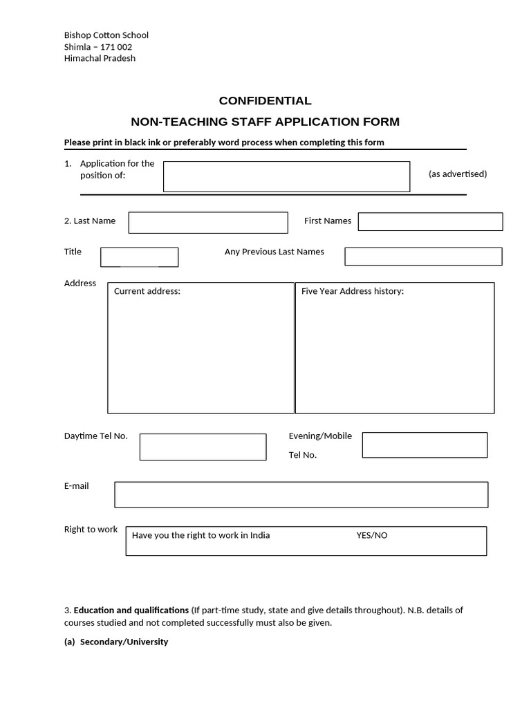Non teaching staff application form pdf