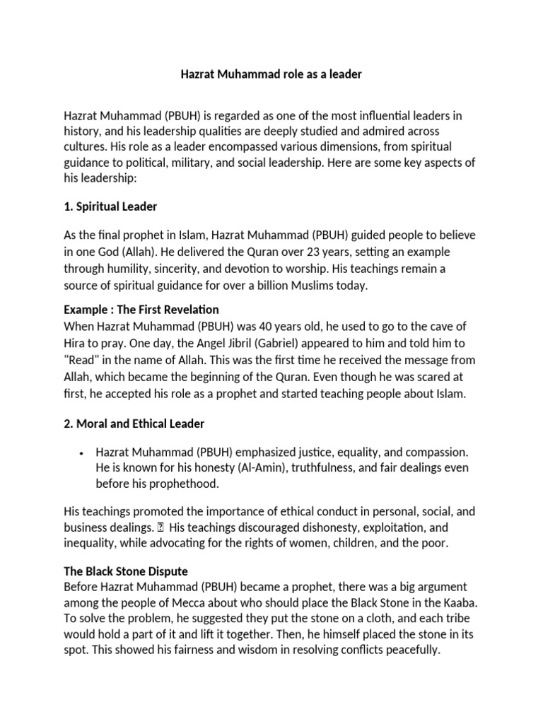 Hazrat Muhammad Role As A Leader | PDF