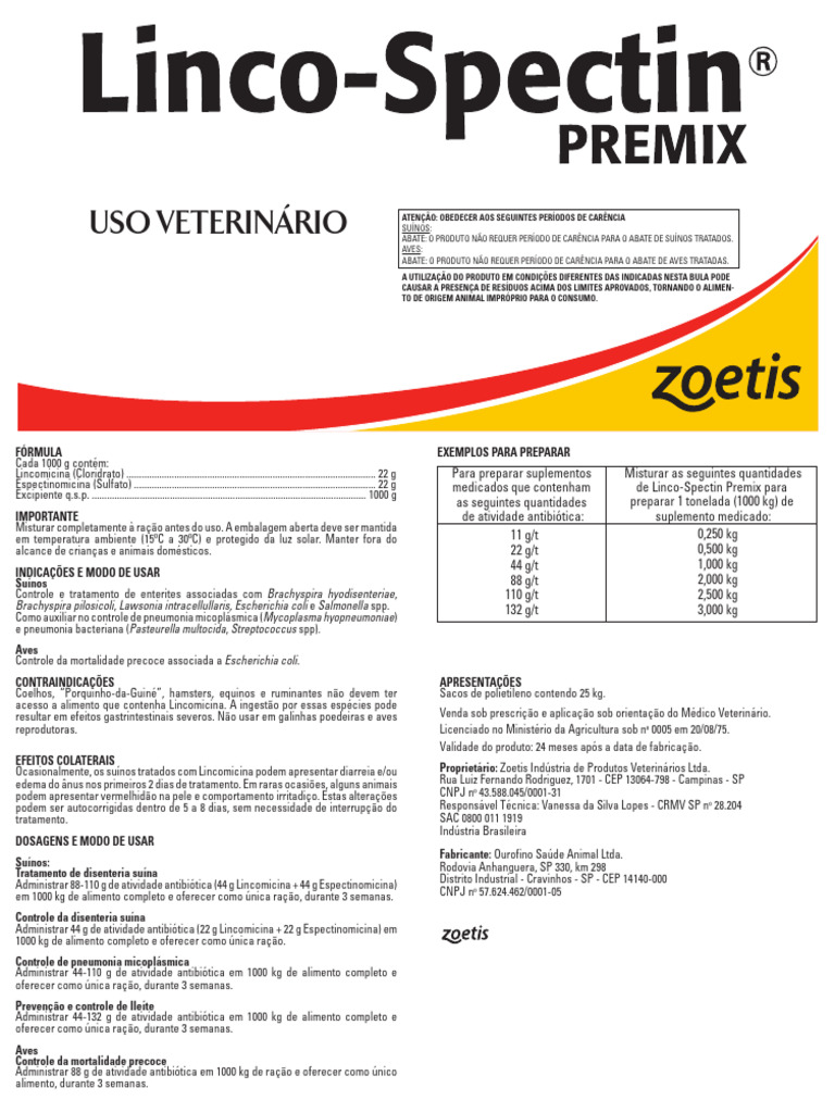 Linco-Spectin Premix para Suínos e Aves | PDF | Gram Negative Bacteria ...