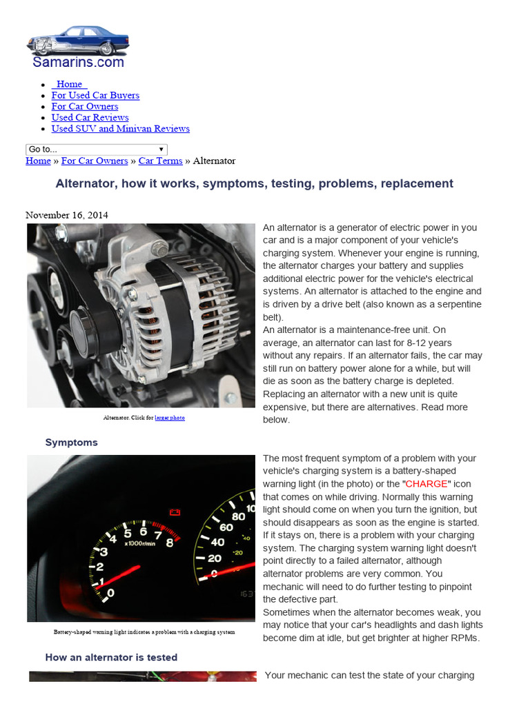Alternator How It Works Symptoms Testing Problems Replacement PDF