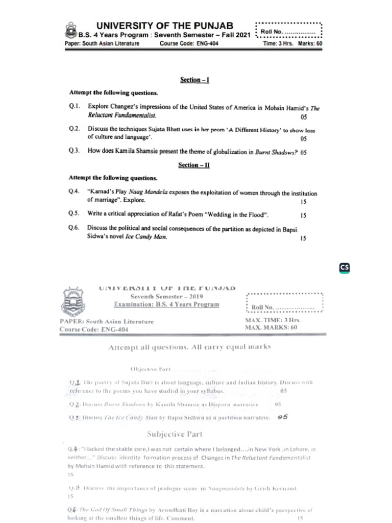 South Asian Literature Past Papers. | PDF
