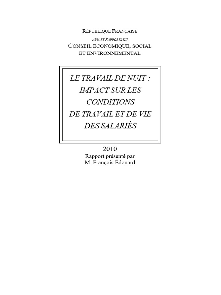 LE Travail DE Nuit: Impact SUR LES Conditions DE Travail ET DE VIE DES ...