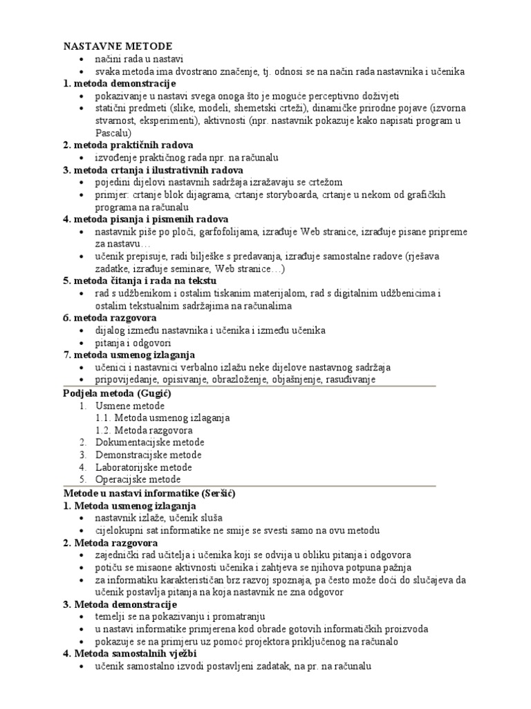 Nastavne Metode I Načela | PDF