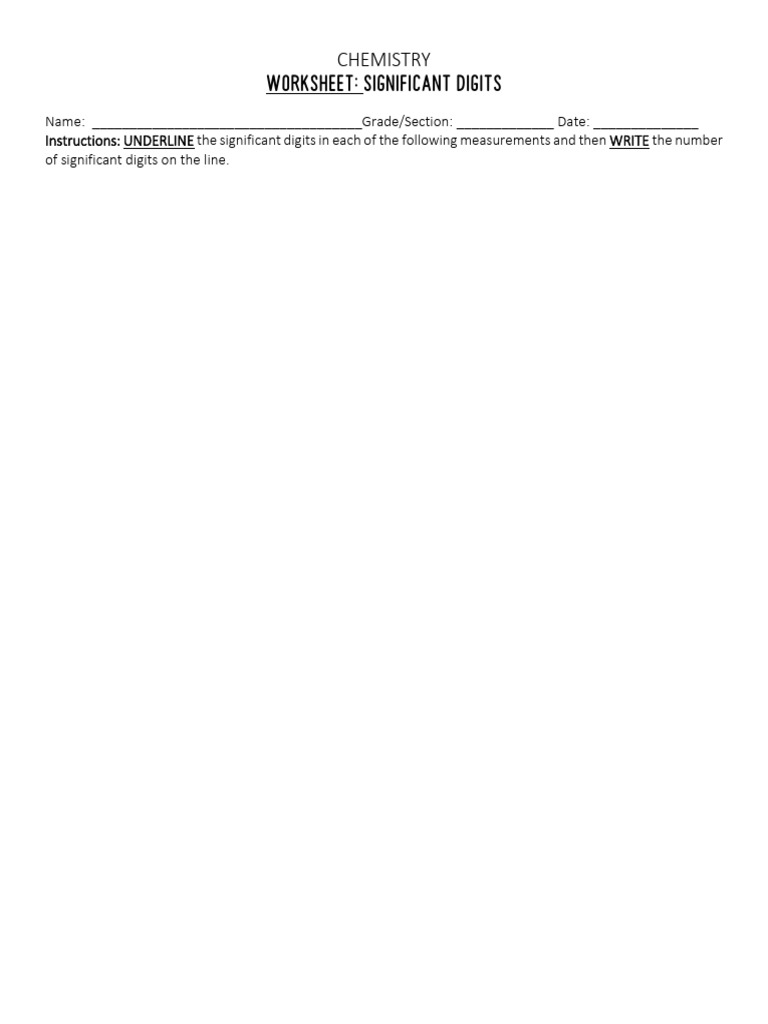 Chemistry worksheet significant digits pdf