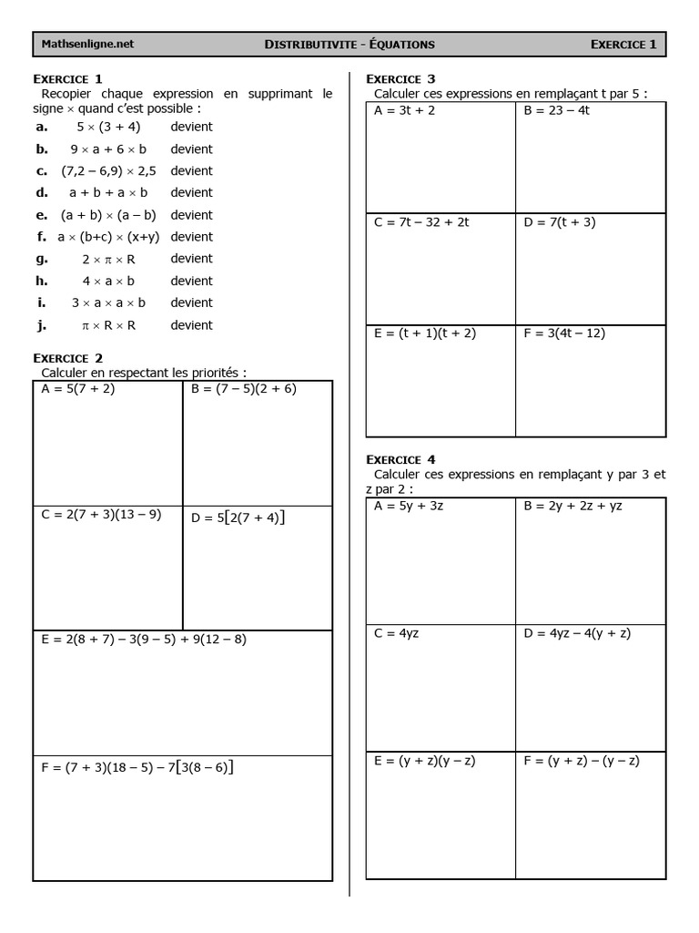 Exercices de distributivité et équations | PDF | Échecs