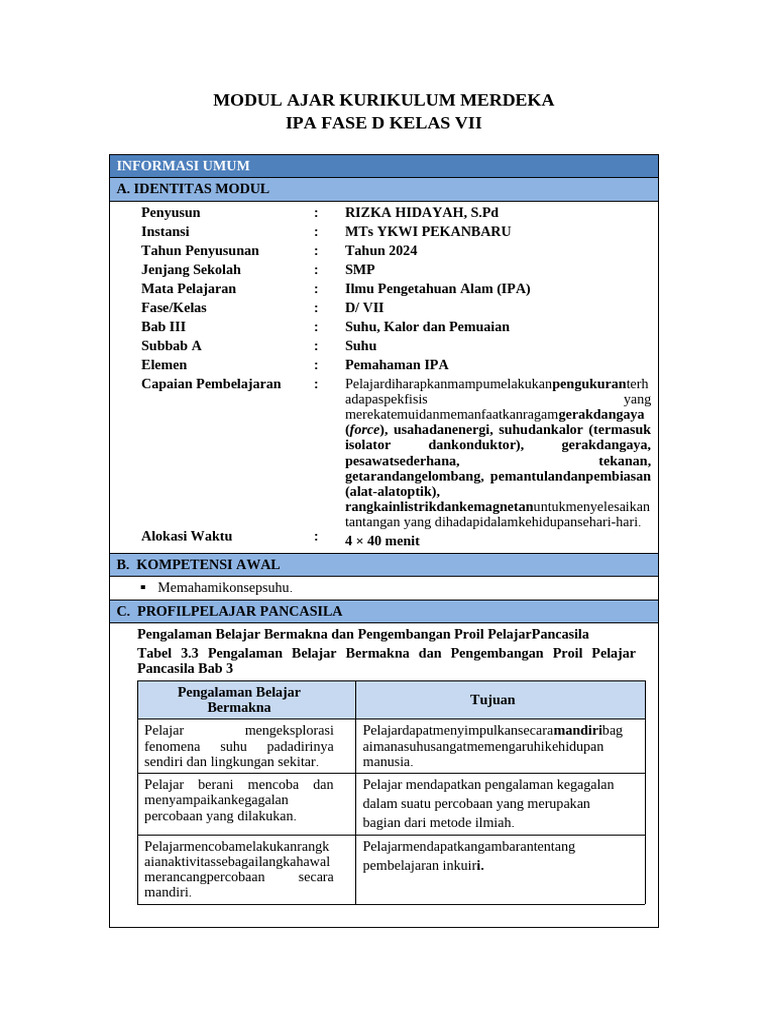MODUL AJAR KLS 7 IPA Bab 3 | PDF