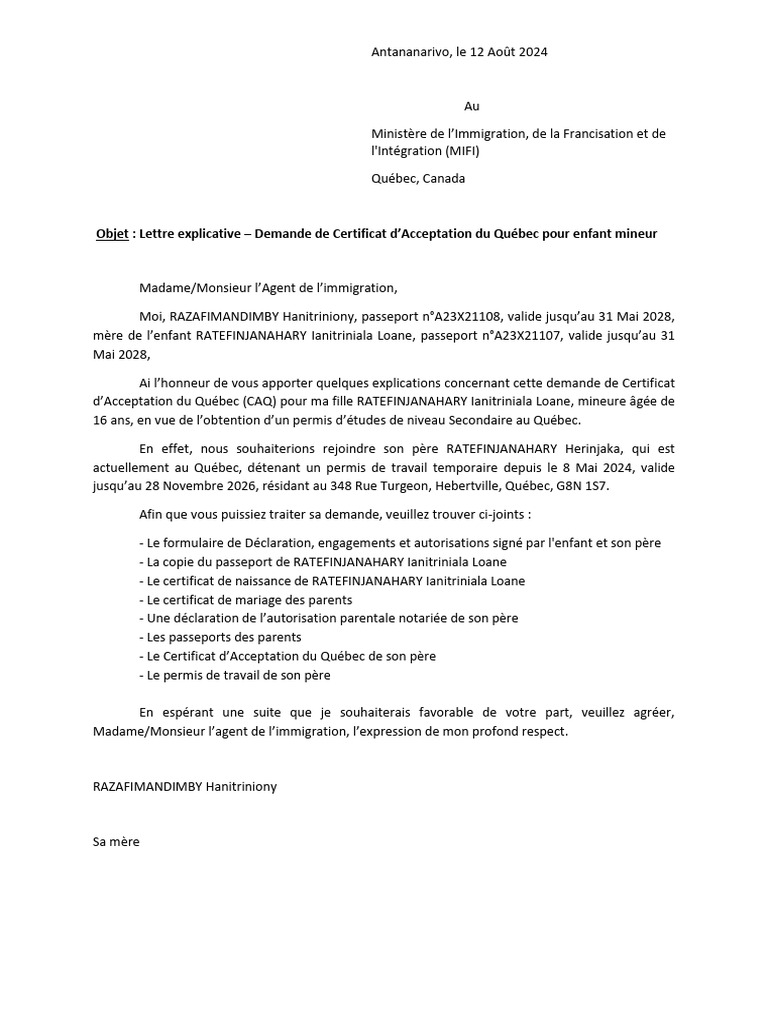 Lettre Explicative Pdf