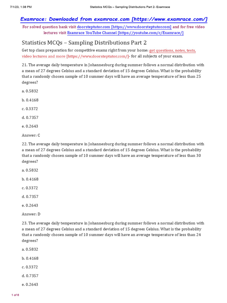 Sampling Distributions Part 2 | PDF
