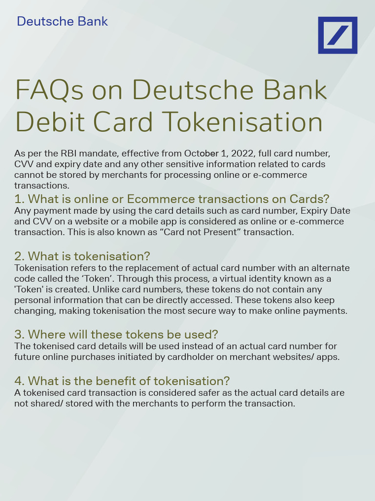 Deutsche Bank Card Tokenisation FAQs | PDF | Credit Card | Business