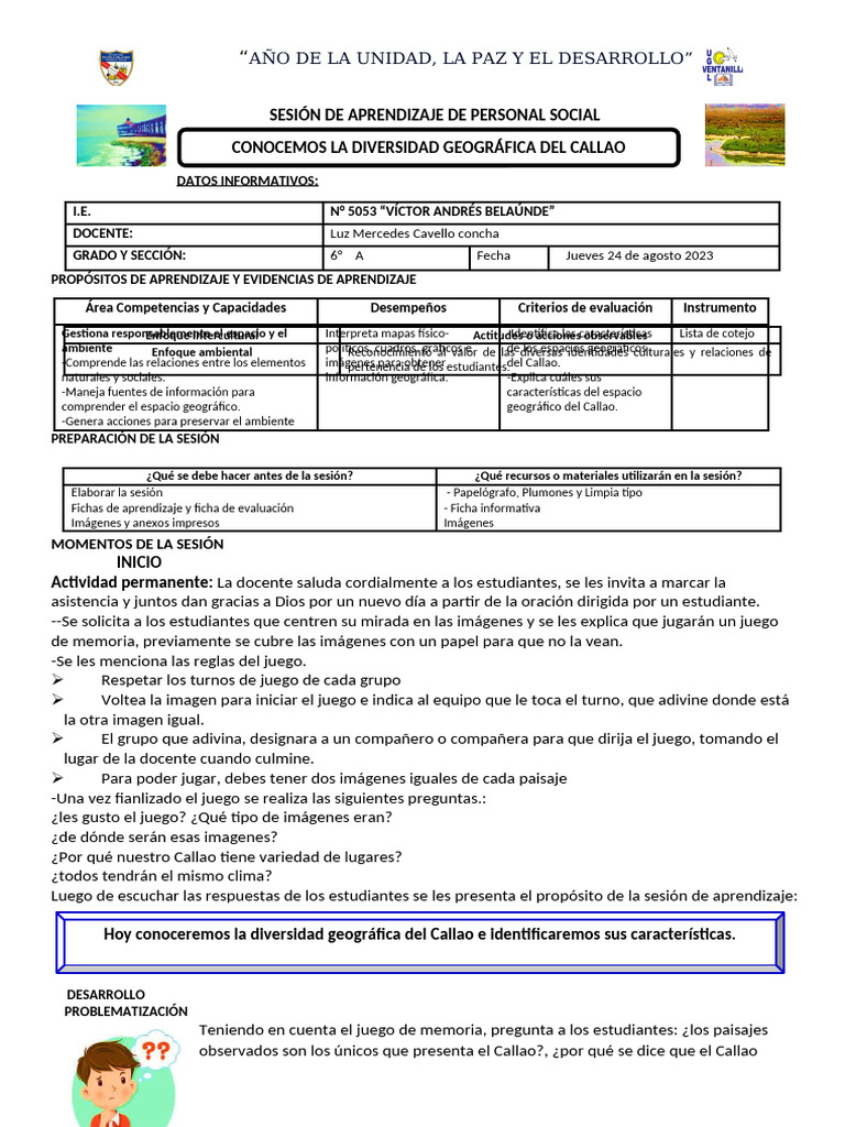 SESIÓN DE APRENDIZAJE DE PERSONAL SOCIAL 24de Agosto | PDF | Lima | Perú