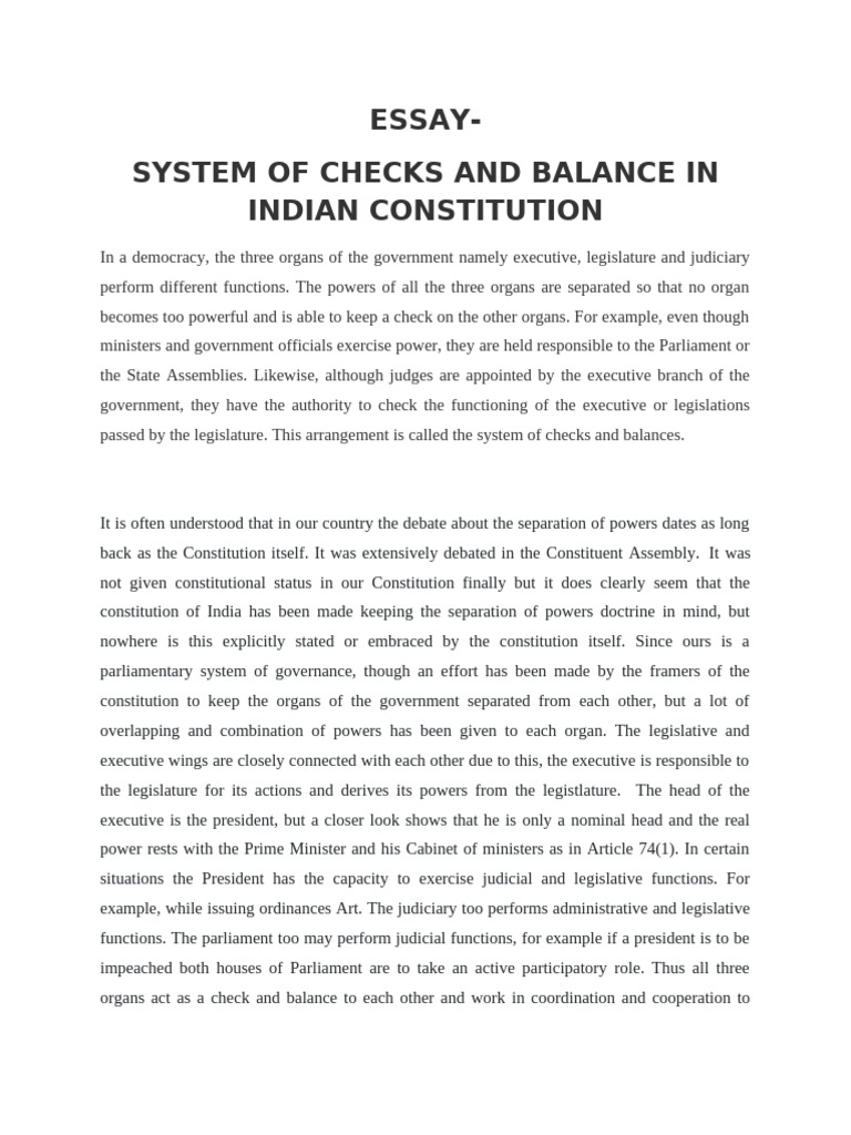 Essay On System of Checks and Balance | PDF