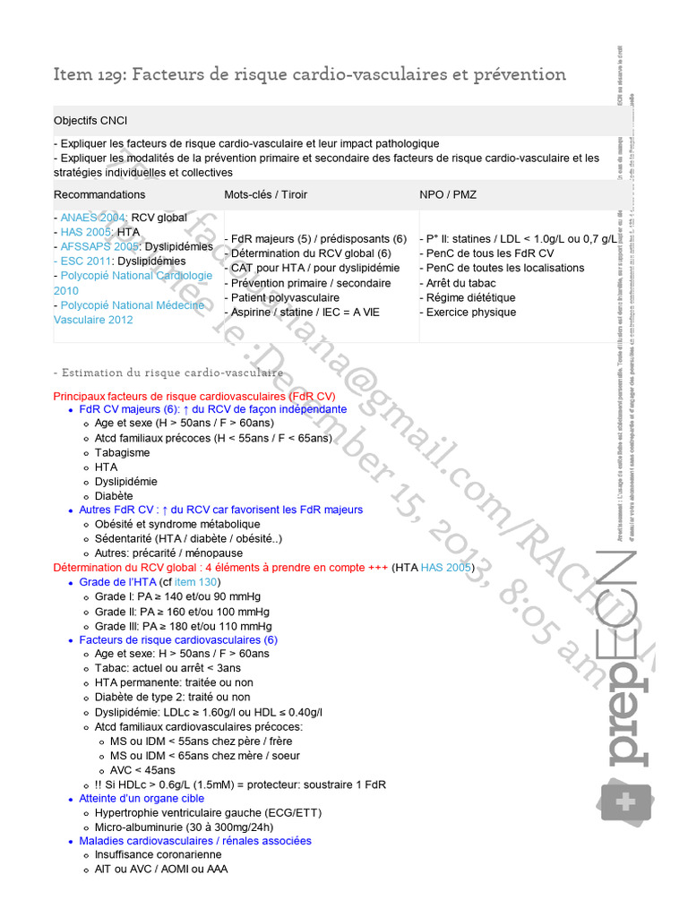 Facteurs de risque cardiovasculaire et prévention | PDF | Obésité ...