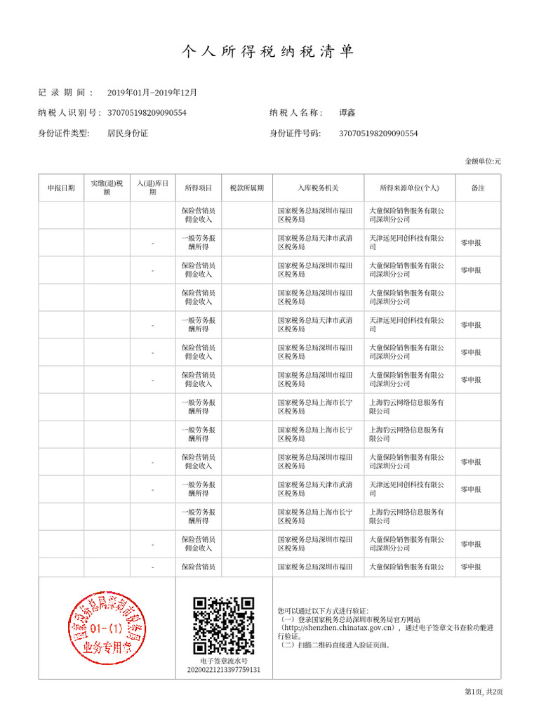 个人所得税纳税清单| PDF
