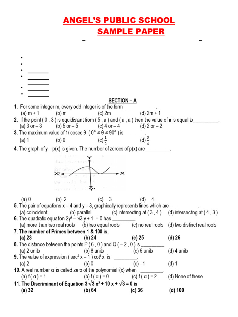 Class 10 Mathematics STANDARD Practice Paper | PDF