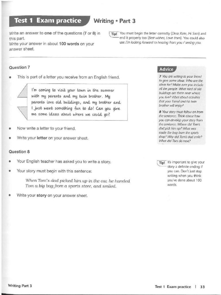 Test Practice - Writing Part 3 | PDF