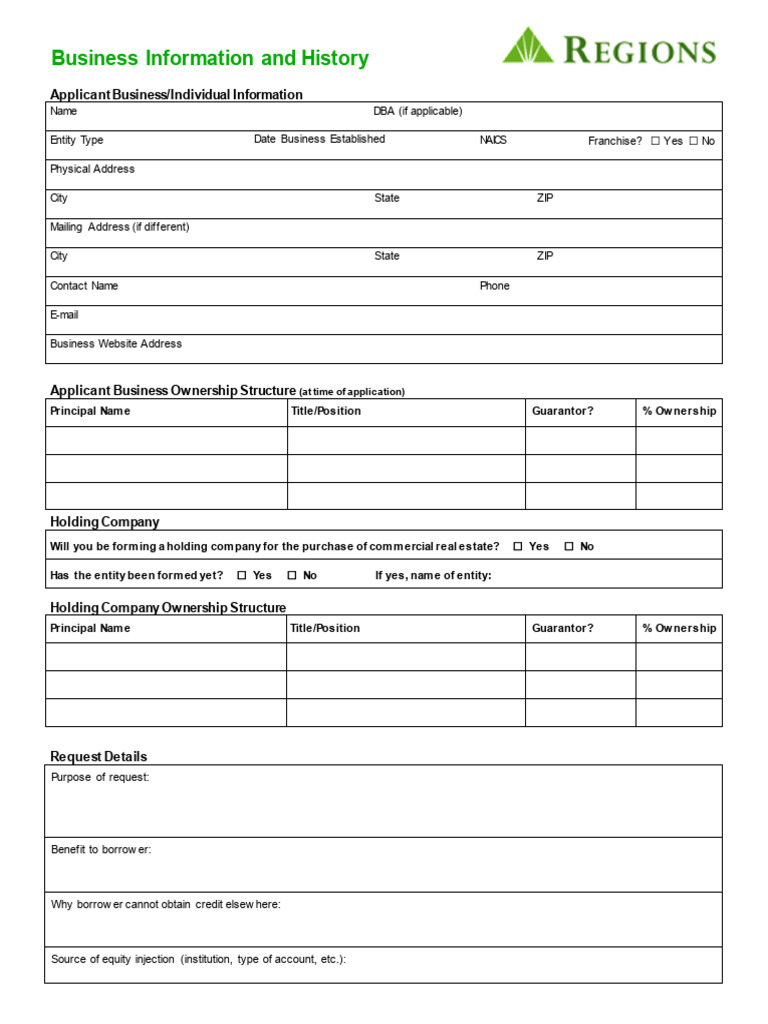 Business Info and History Form | PDF