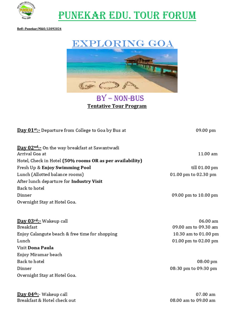 2 N 3 D Goa by Non AC Bus Revise | PDF