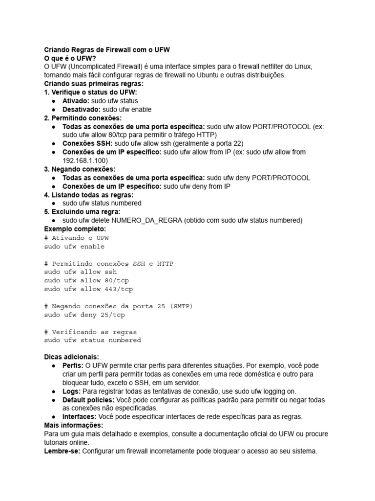 Regras de Firewall com UFW no Linux | PDF | Firewall (informática ...