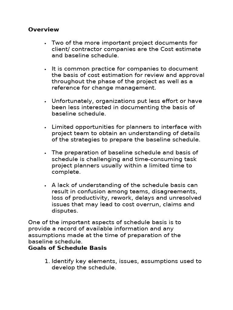 Basis Of Schedule Example Pdf