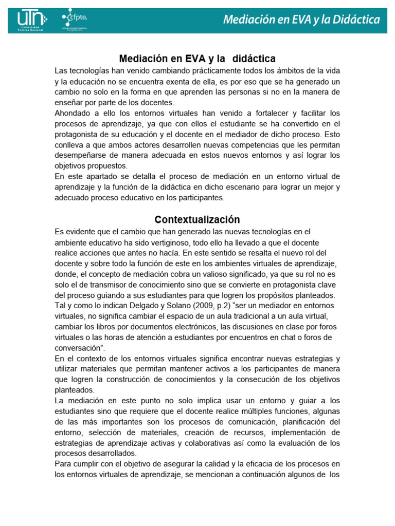Mediacion en Eva y La Didactica | PDF